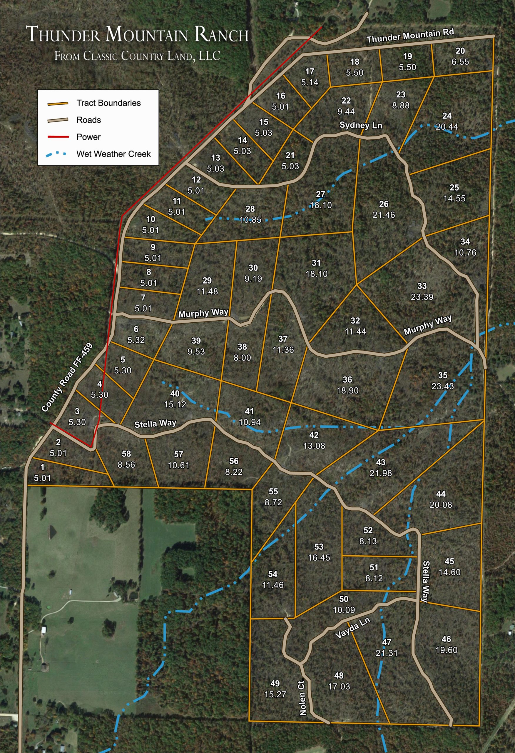 Plat map for Thunder Mountain Ranch in Shannon County, Missouri